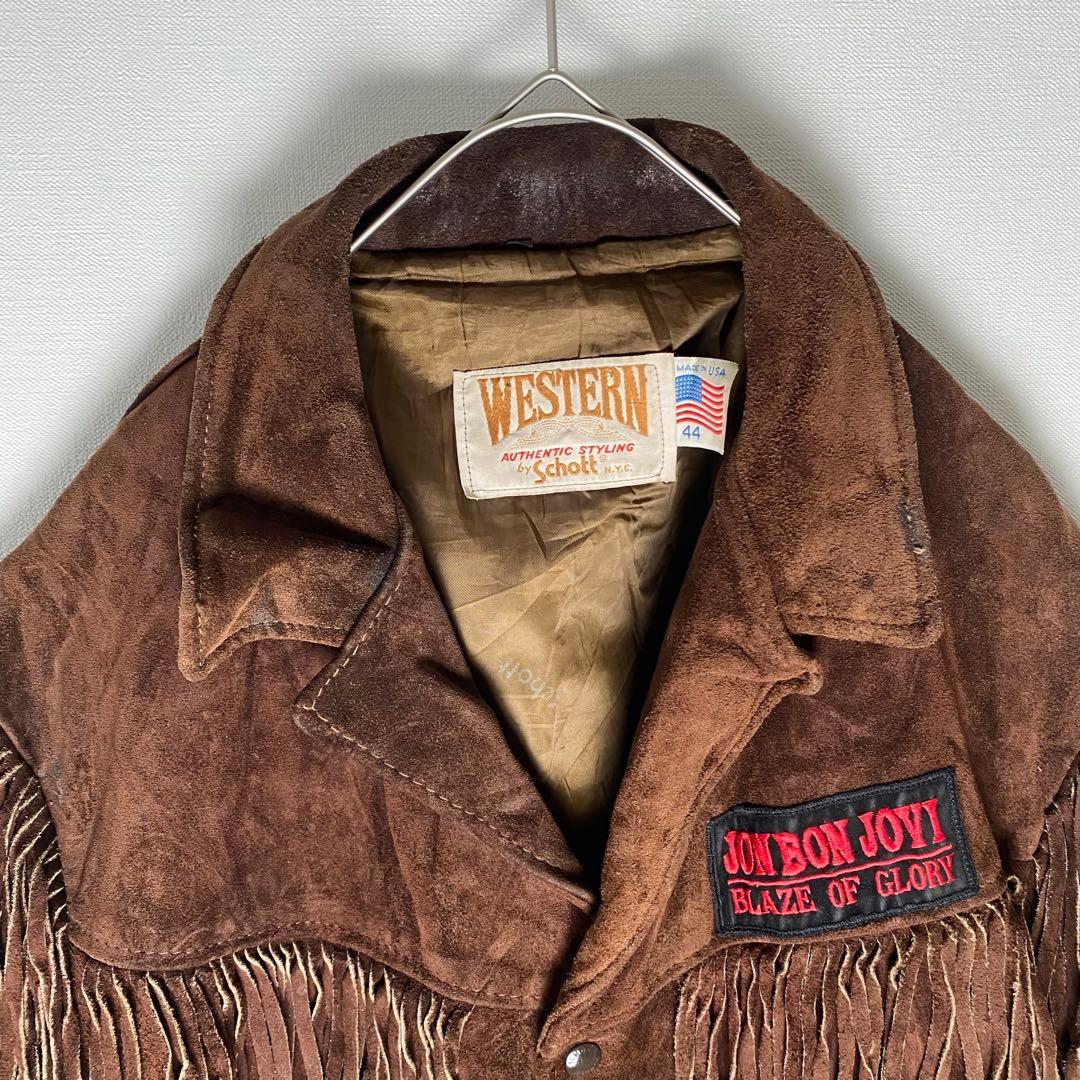 USA製 Schott × BON JOVI 本革 フリンジジャケット 希少44