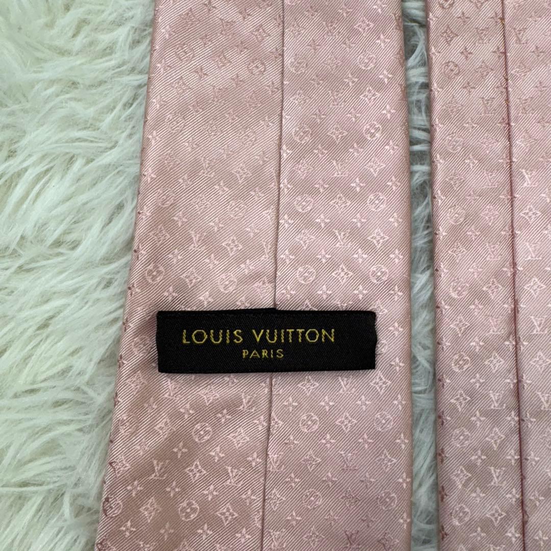 LV ルイヴィトン モノグラム ジャガード 現行 シルク ネクタイ ピンク
