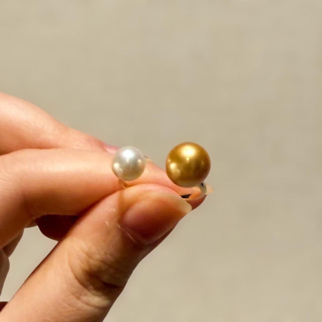 【極上のテリ】南洋真珠×Akoya真珠 2粒リング 9mm 濃金 S925