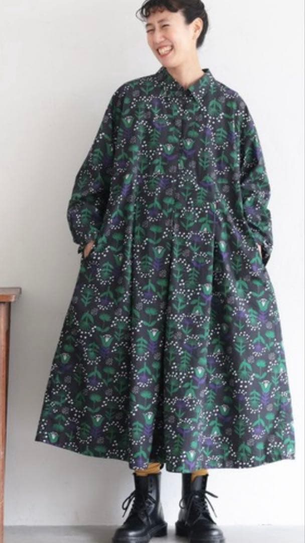 花柄 長袖 ロングワンピース