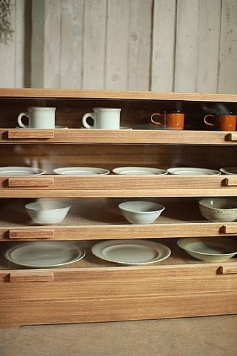 古い前面ガラスの引き出し4段　カトラリー収納　食器棚　収納棚　古家具