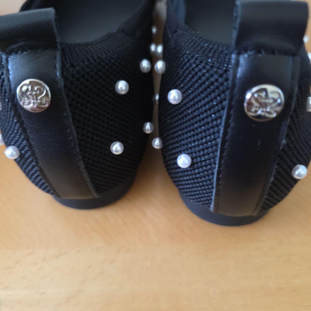 STACCATO パール装飾 ブラックフラットシューズ 39