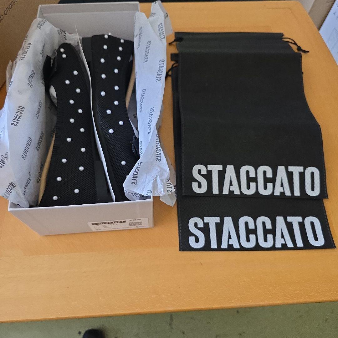 STACCATO パール装飾 ブラックフラットシューズ 39