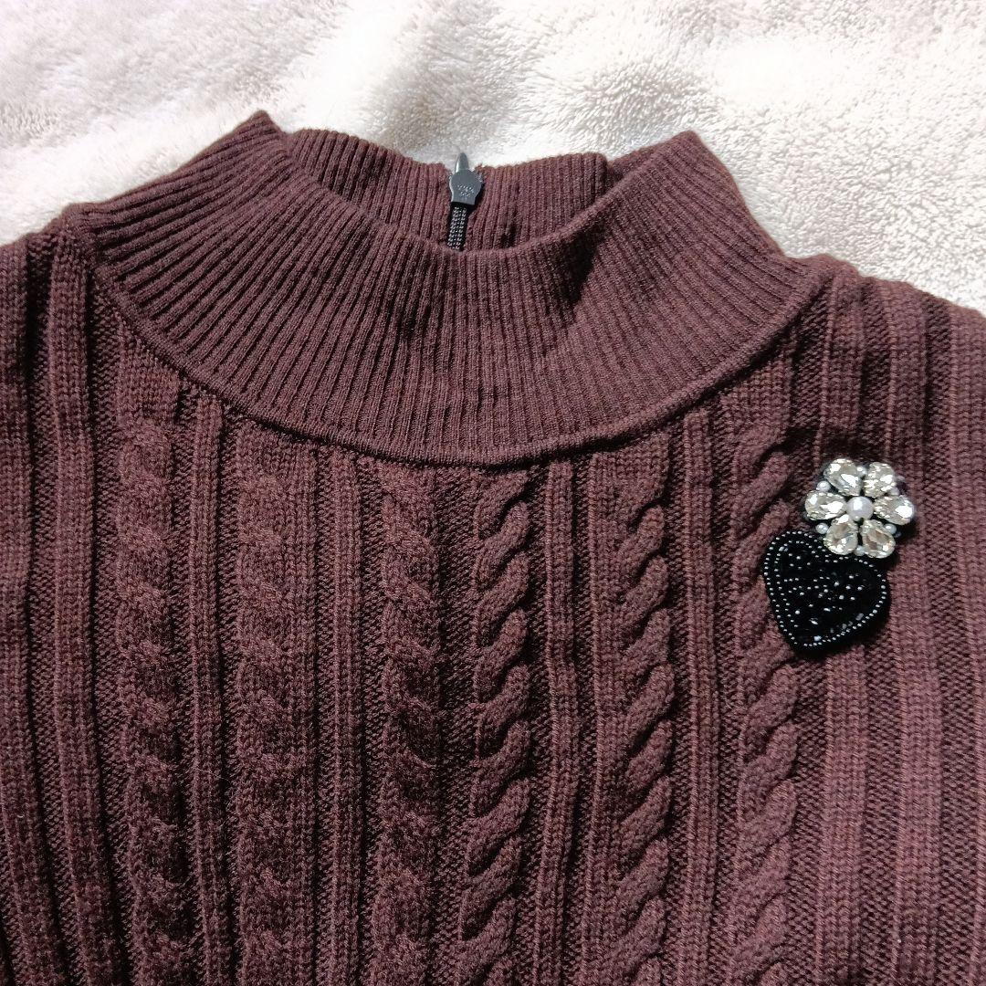 シフォンスカート　パフスリーブ　ドッキングワンピース　44 焦げ茶