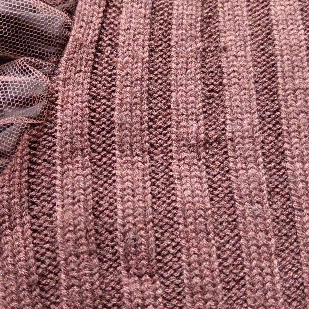 シフォンスカート　パフスリーブ　ドッキングワンピース　44 焦げ茶