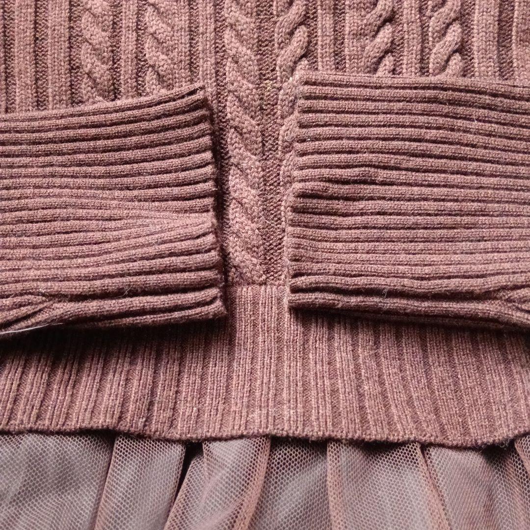 シフォンスカート　パフスリーブ　ドッキングワンピース　44 焦げ茶