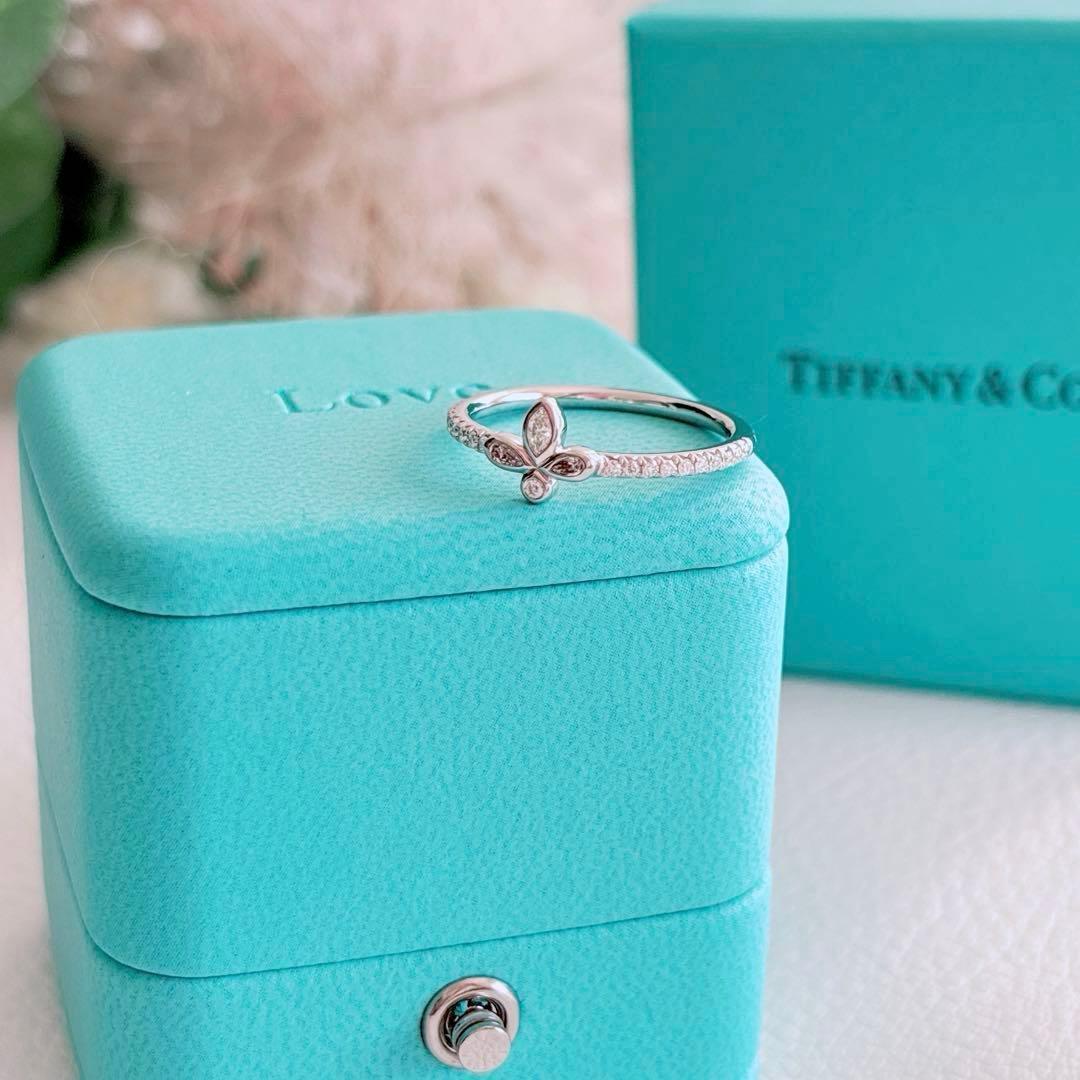 極美品ティファニーリング フルール・ド・リスPt950プラチナダイヤ4P 13号