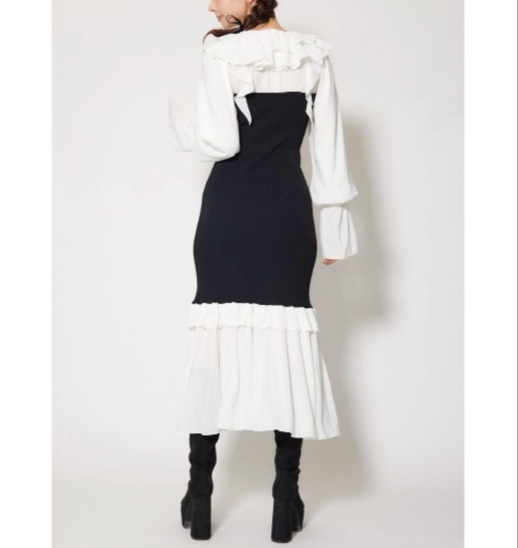 【タグ付き】rienda ダブルフリルコンビニットワンピース