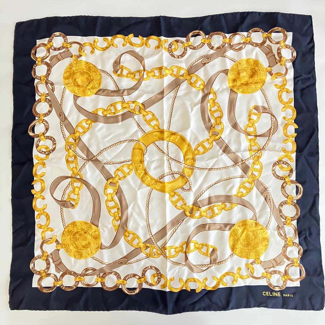CELINE セリーヌ シルクスカーフ チェーン柄 イタリア製
