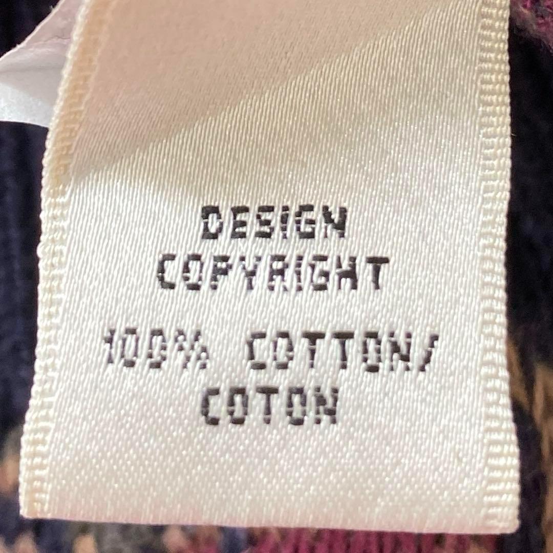 ニット　Vネック　セーター　ゴルフ柄　総柄　コットン100 メンズL程度