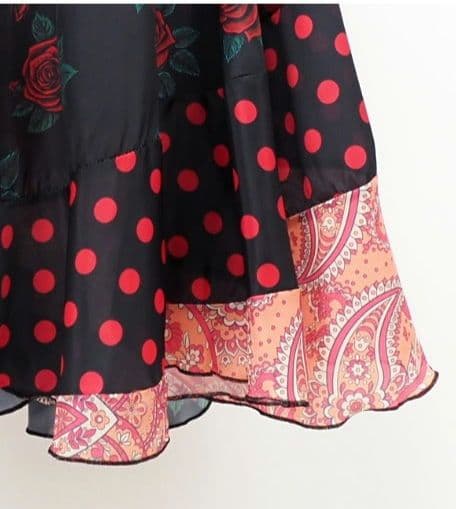 フラメンコ　 巻きスカート オレンジ系×ブラック