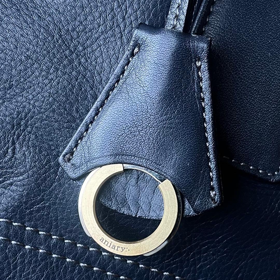 美品 aniary ハンドル キルティング レザー トートバッグ ネイビー A4