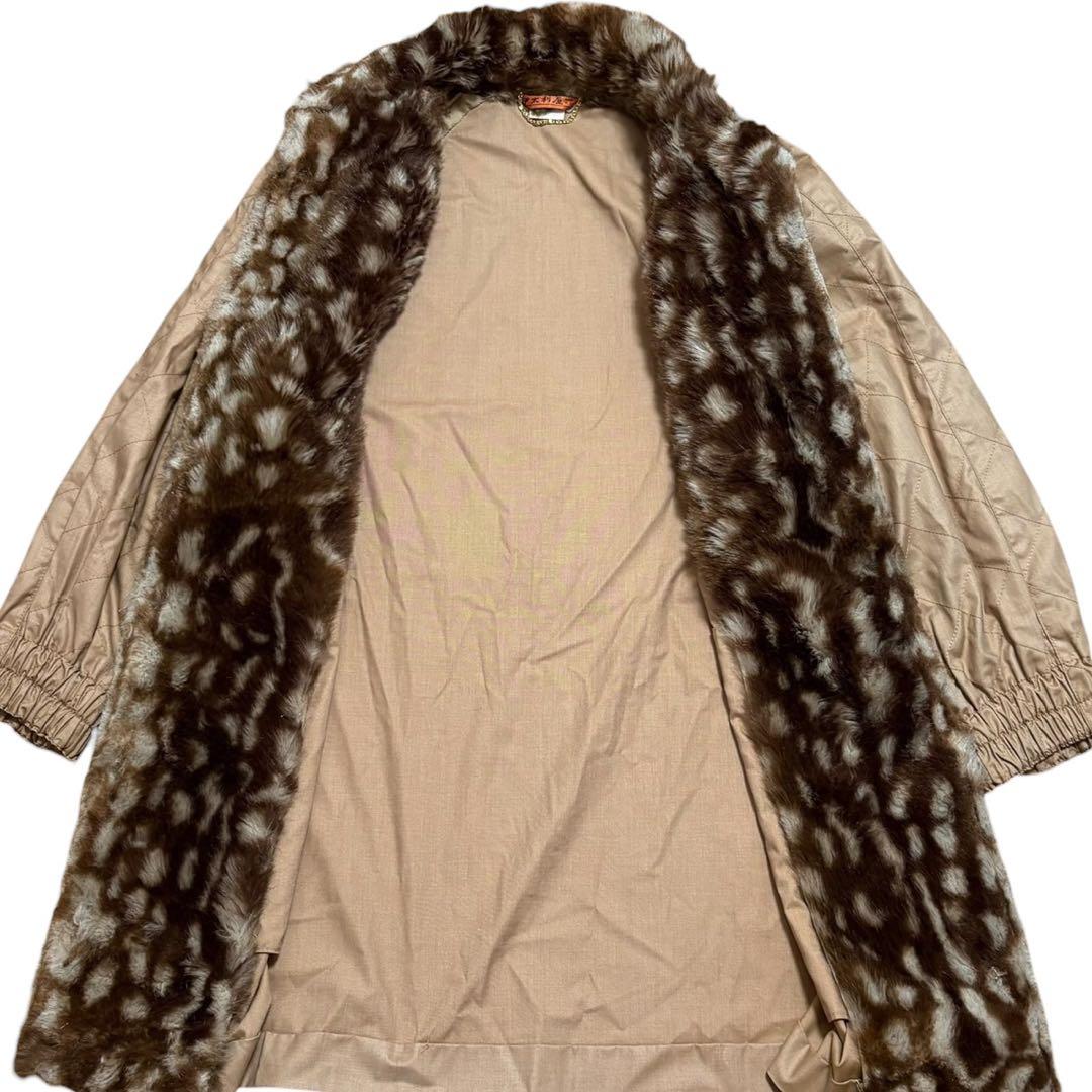 イタリヤ 伊太利屋 セミロング コート レオパード柄ファー ベージュ系 日本製