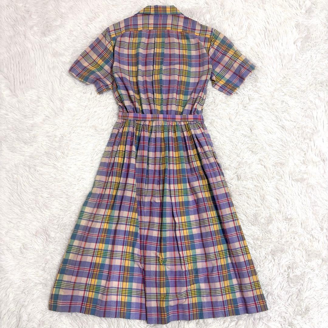ラルフローレン マドラスチェック シャツワンピース 半袖 ベルト付き カラフル