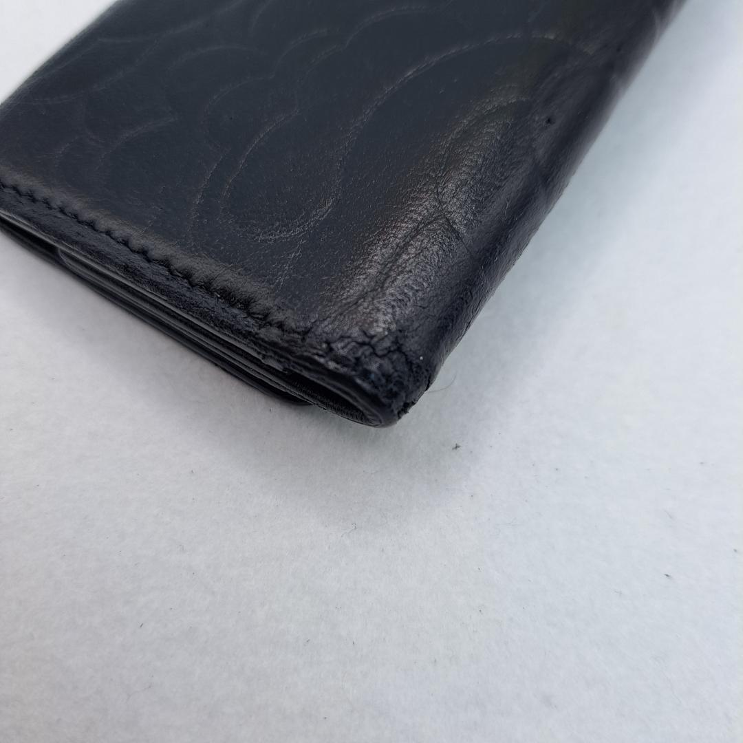 CHANEL　カメリア　キーケース　ブラック　ラムスキン