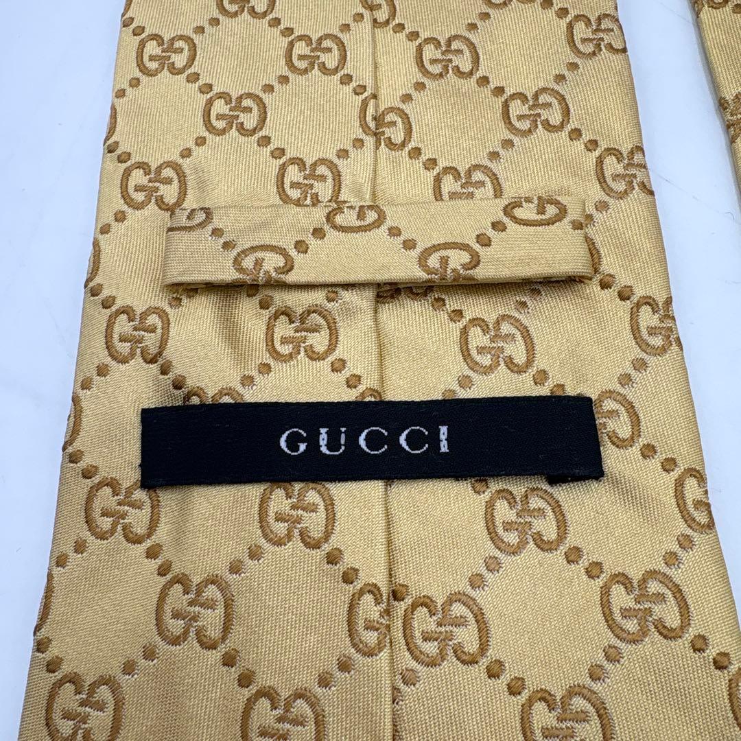 【美品】GUCCI グッチ ネクタイ GG柄 総柄 ゴールド イエロー シルク