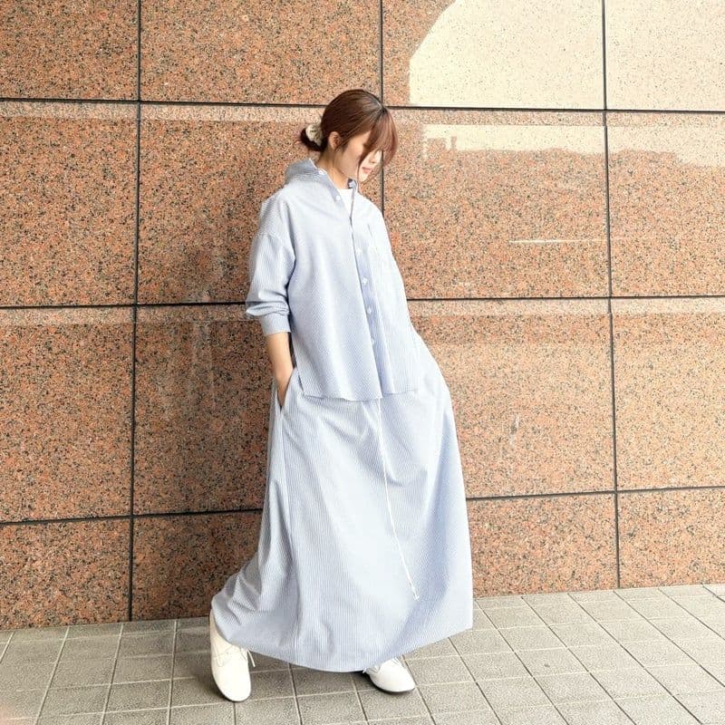 極美品　LIROMA　リロマ　デザインシャツワンピース　ストライプ