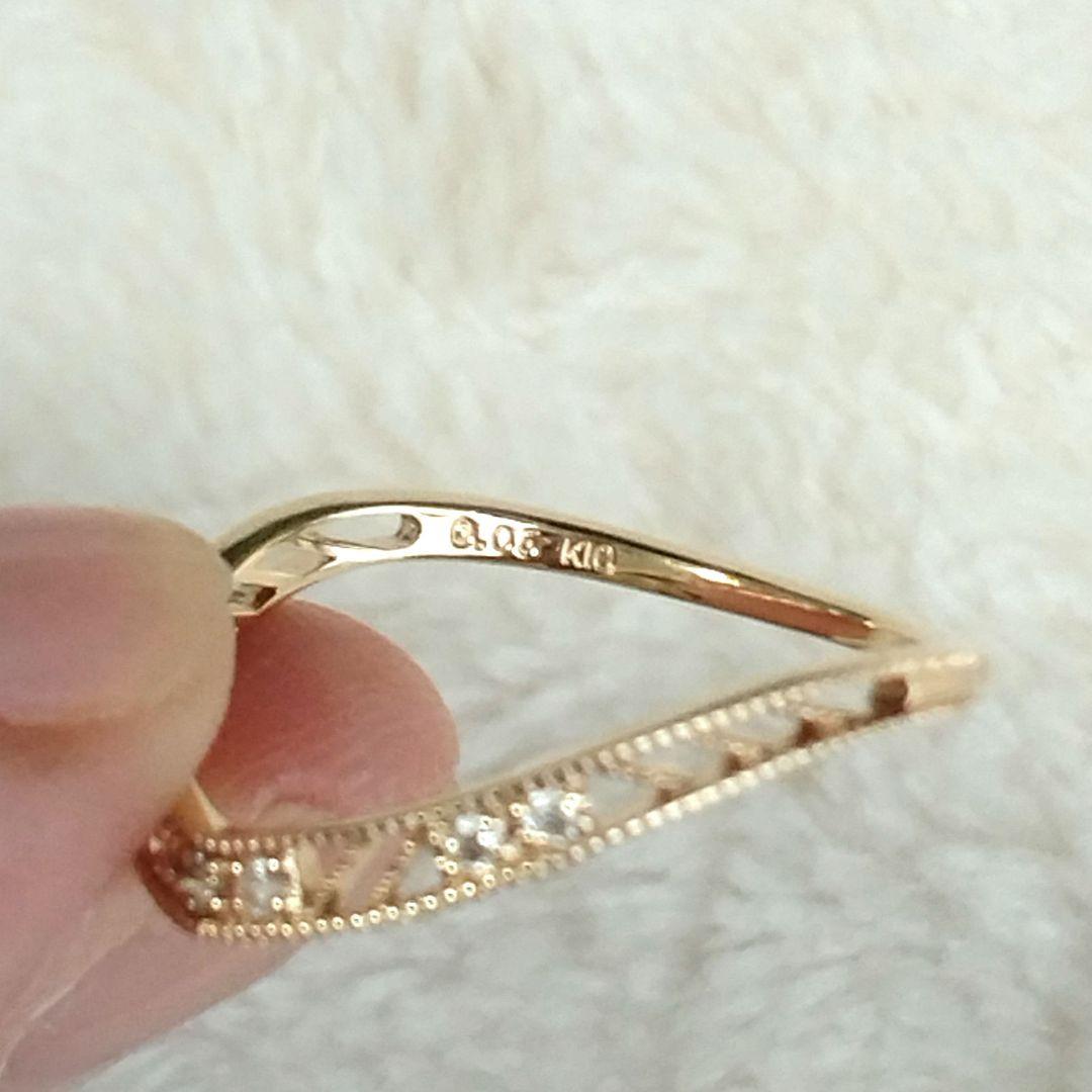 agete アガット　K10　ダイヤモンドリング　V字　透かし　現行　YG　13