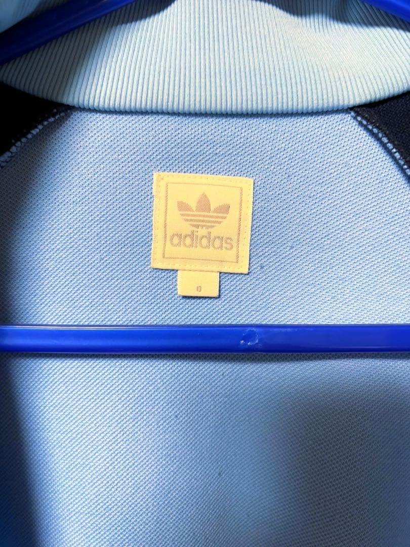 adidas ジップアップジャージ サックスブルーネイビーOサイズスリムフィット