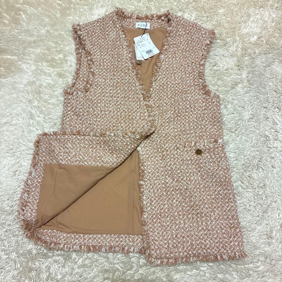 【新品タグ付き】PLST ツイードミドルジレ ベージュ M