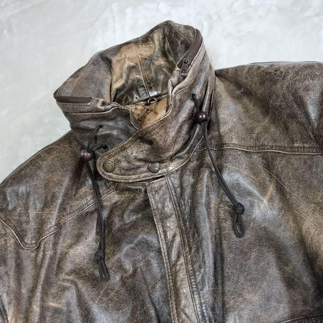 70S 80S　イタリア製　レザージャケット　裏地アメリカ地図柄