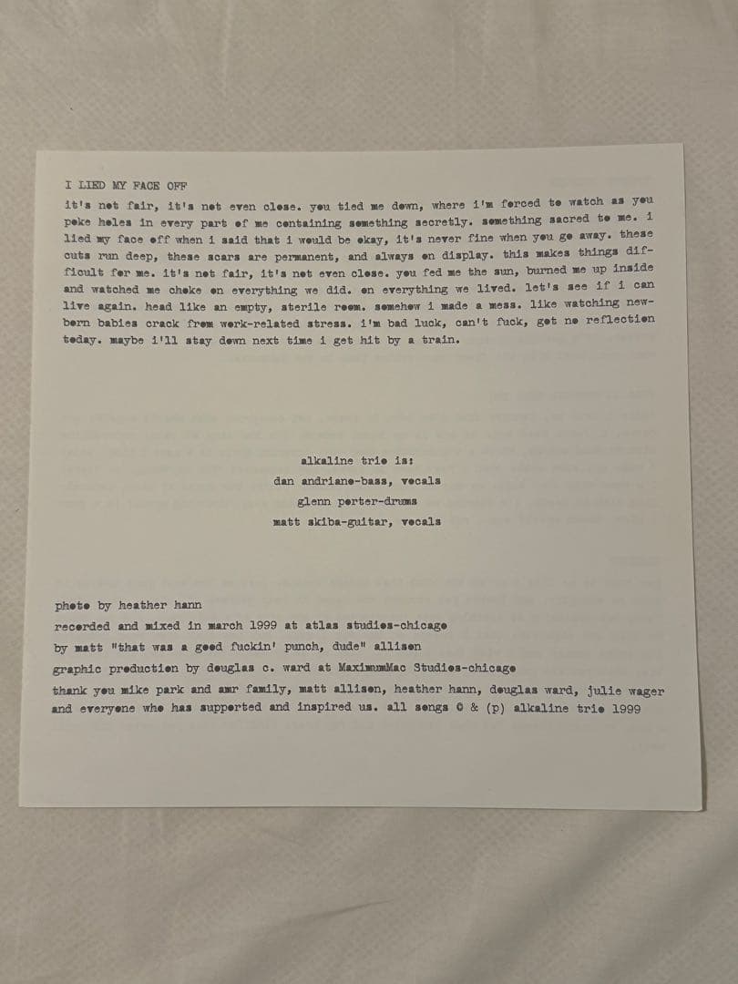 Alkaline Trio I Lied My Face Off USオリジナル