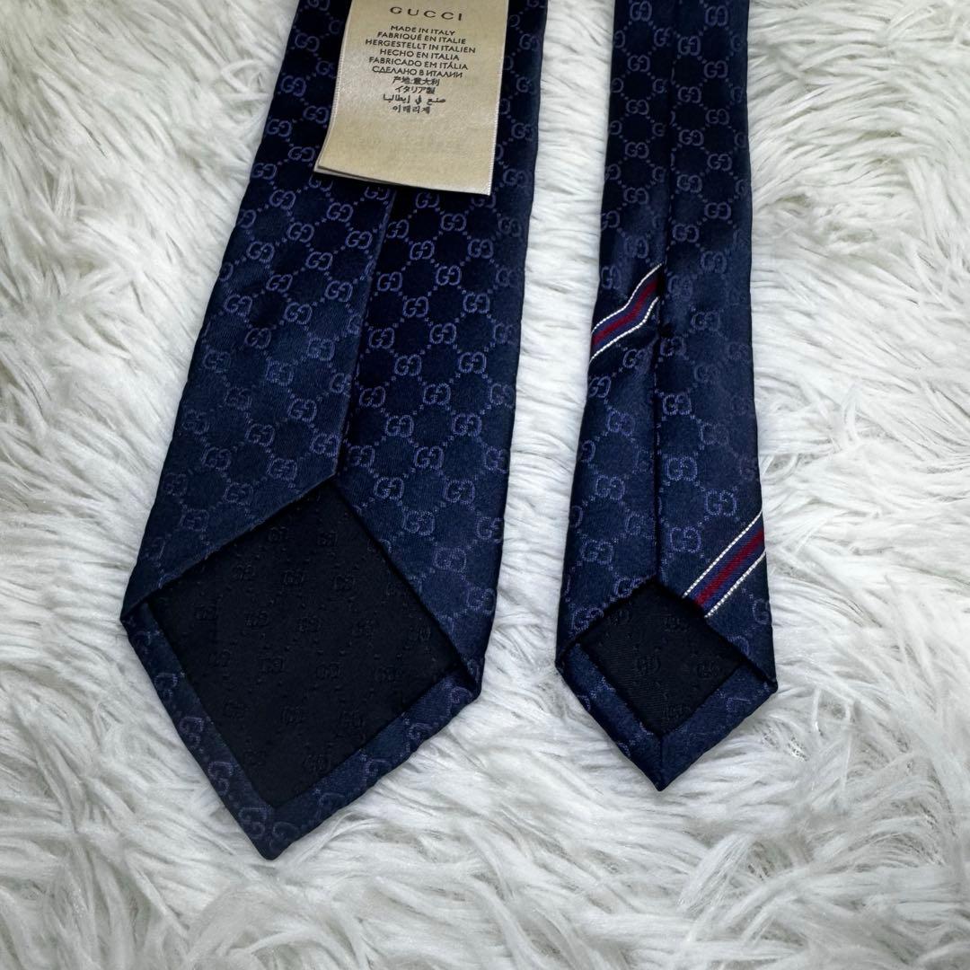 【現行品】GUCCI GGパターン シルク イタリア製 ネイビー 8cm