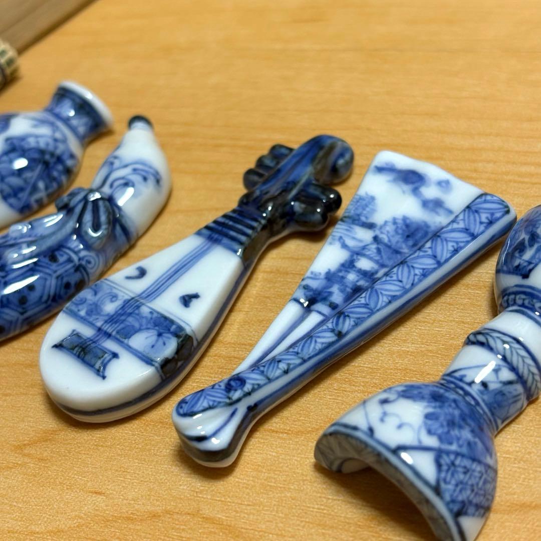 希少✨未使用保管✨九谷焼 長左窯 絵変わり 箸置き 5個揃✨皇室御用達 山本長左