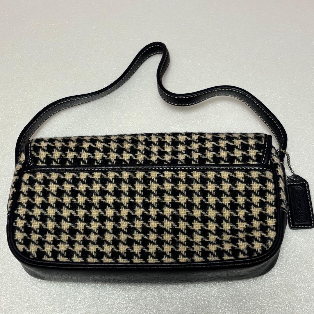 COACH オールドコーチ 白x黒 千鳥格子柄 ミニハンドバッグ肩掛け 8901