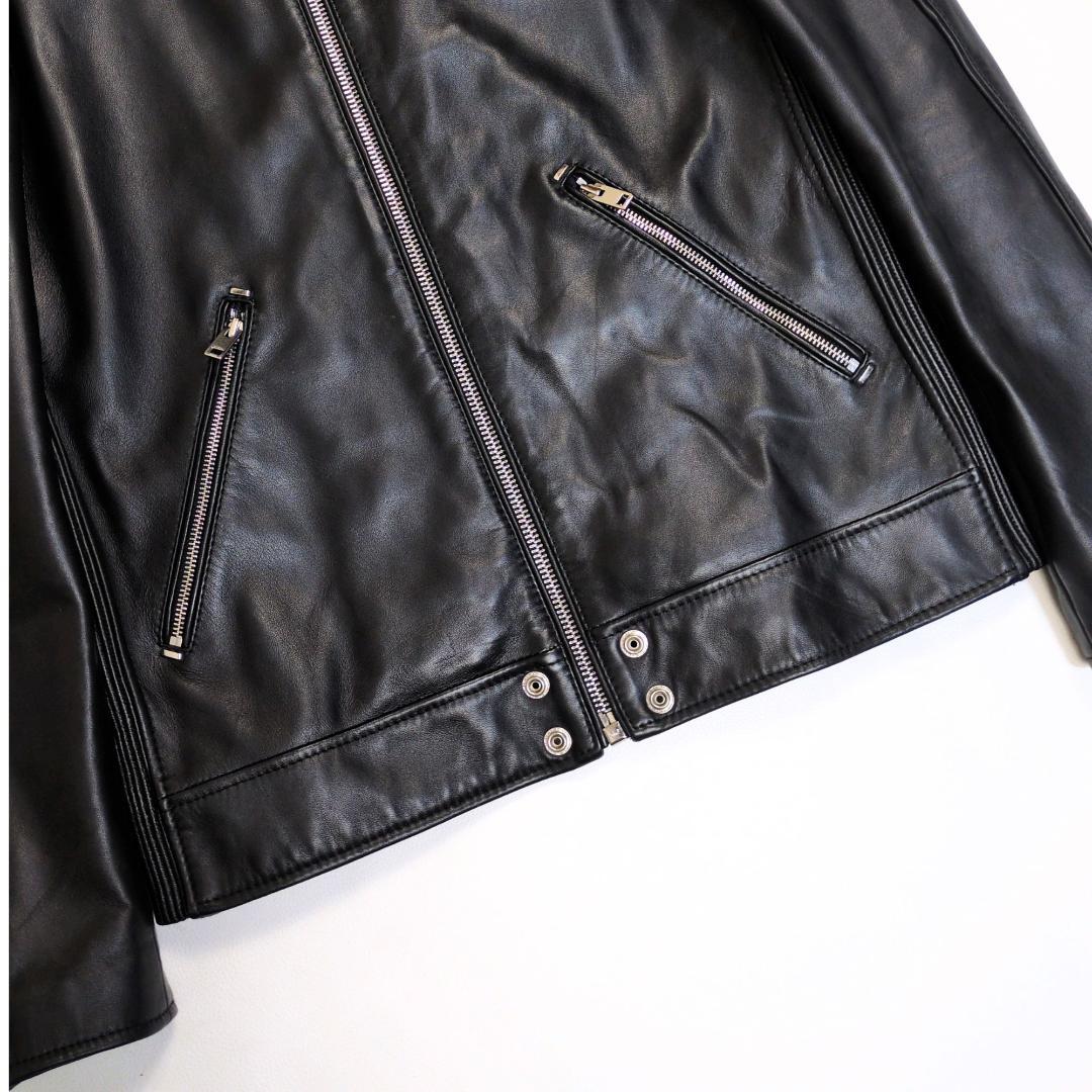 美品 ディーゼル L シングル ライダースジャケット ラムレザー 裏地赤