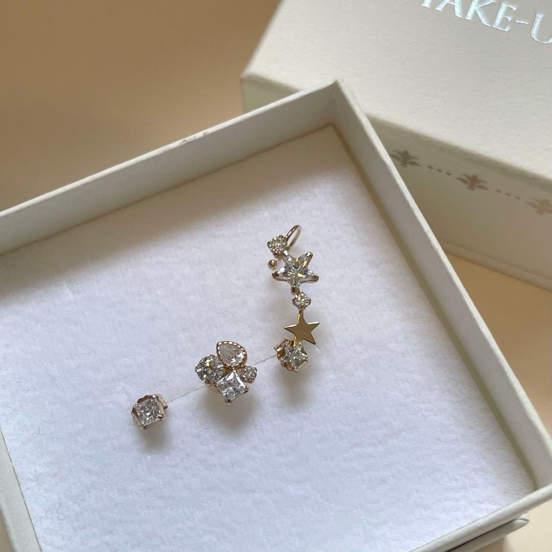 雨の日セール！美品【TAKE-UP】k18他ホワイトトパーズ★ピアス×3点セット