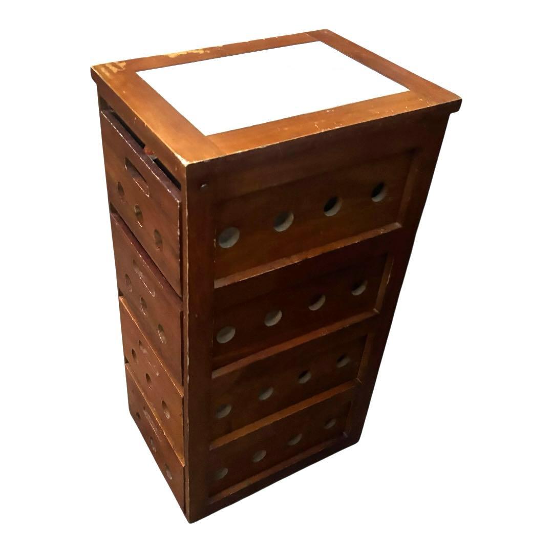 北欧レトロ 木製 タイル張り キッチンワゴン 野菜ストッカー