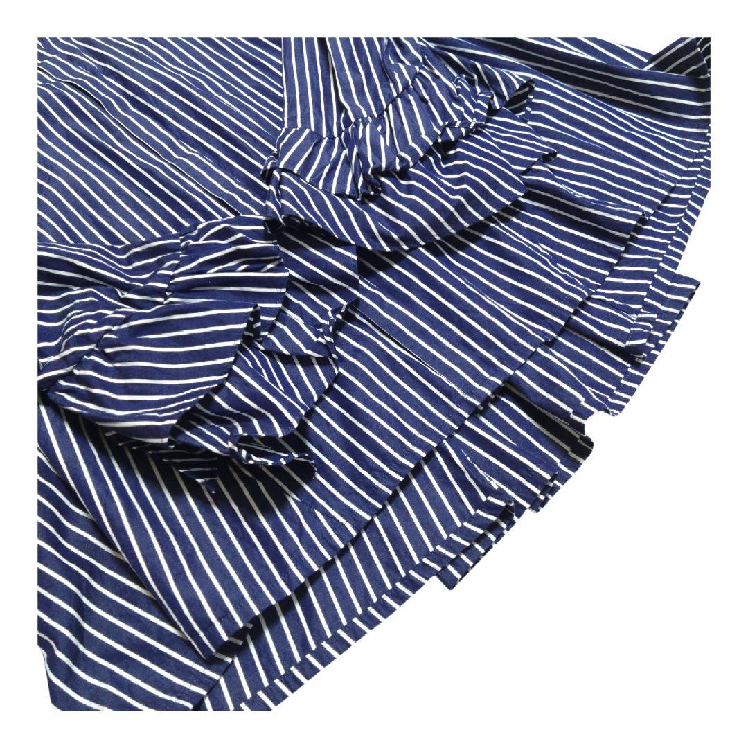 IENAイエナストライプ柄フリルスリーブシャツブラウス