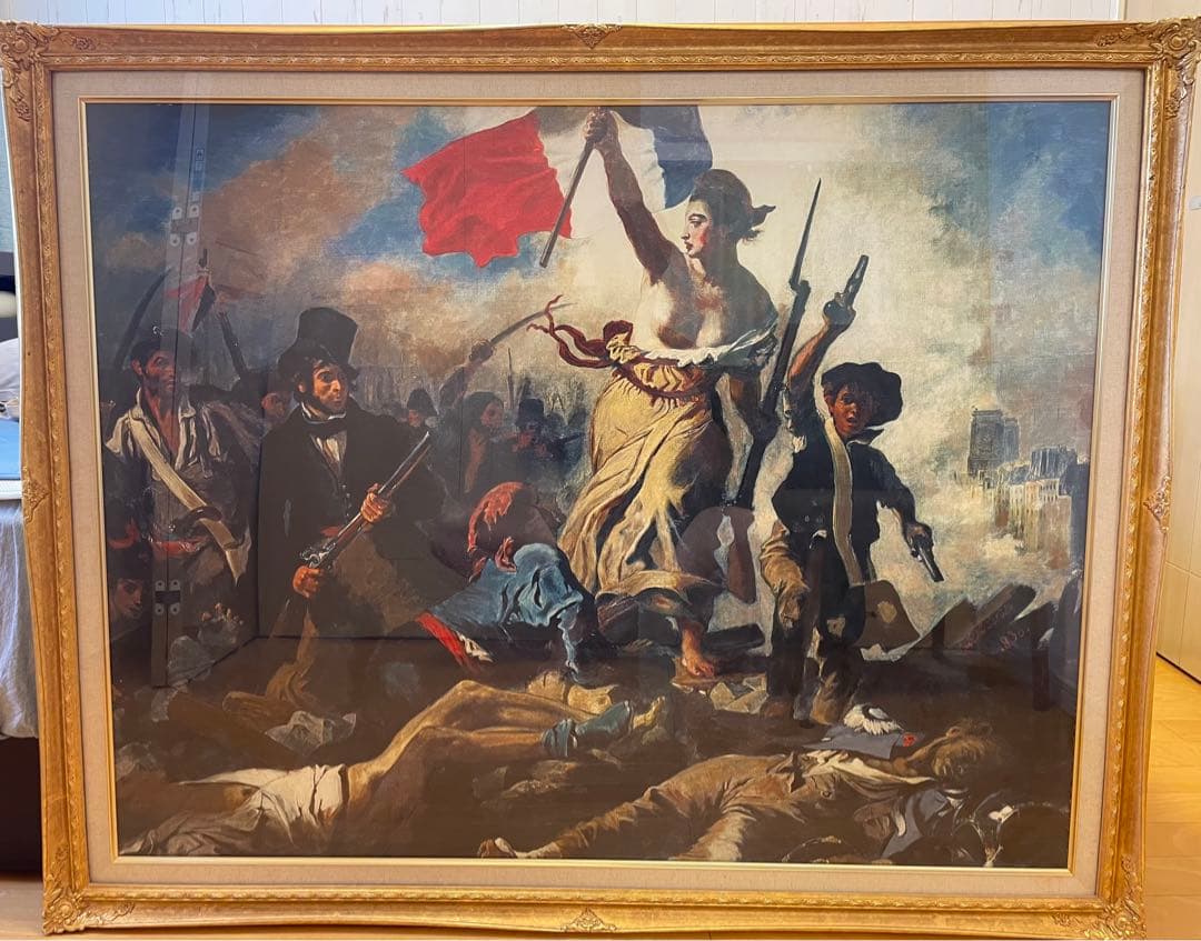 民衆を導く自由の女神ドラクロワ 額縁付レプリカ絵画 大型アート131×105cm