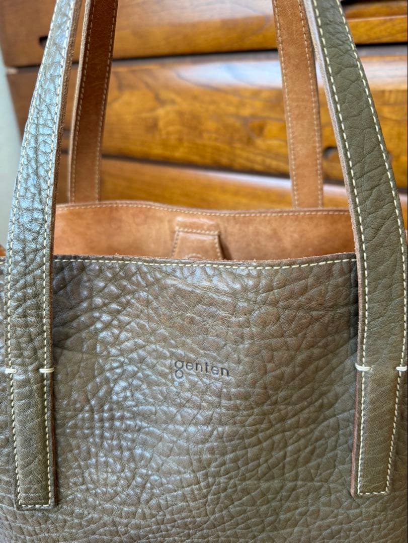 genten オリーブグリーン レザートートバッグ