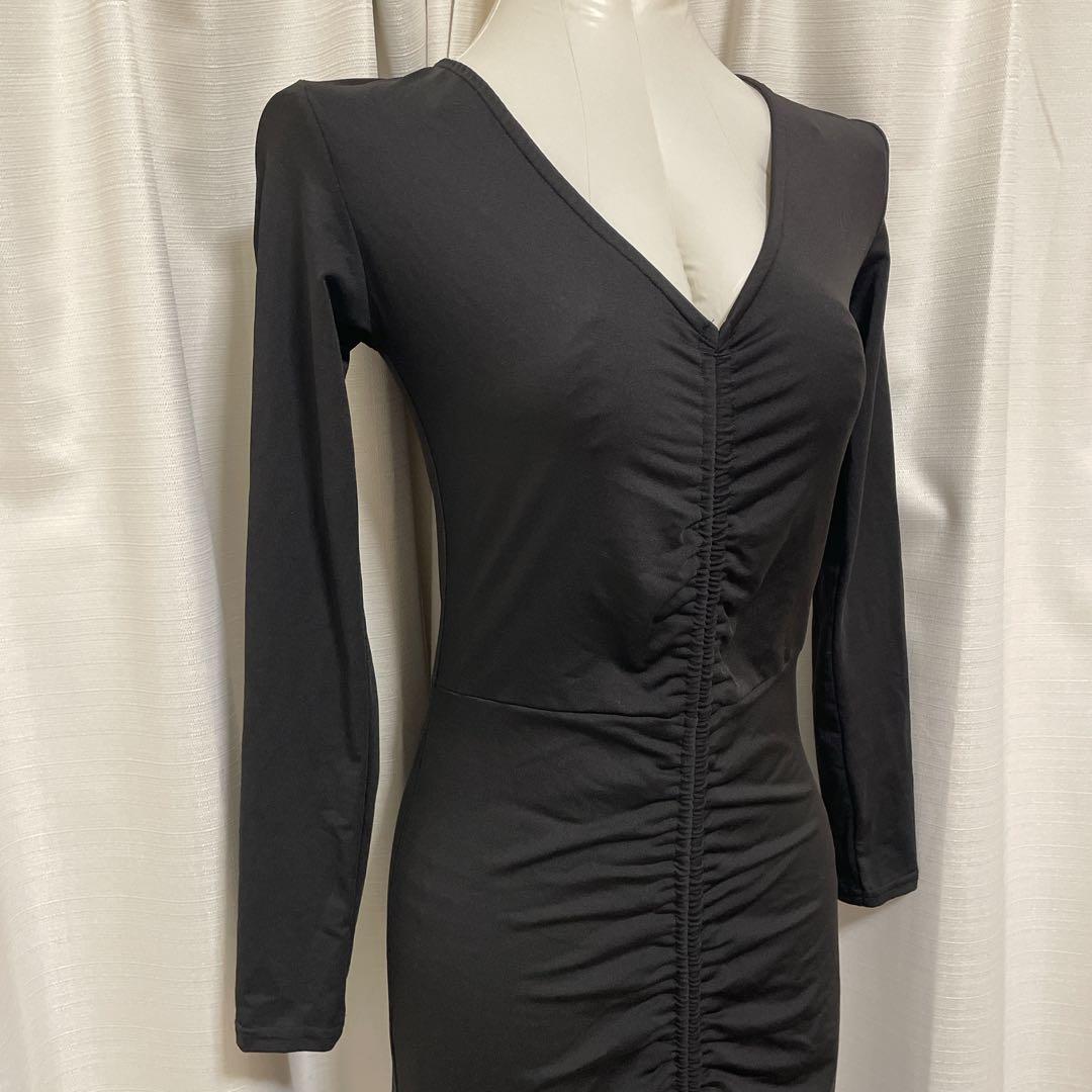 社交ダンスドレス ラテンドレス ZYM 黒 フリンジ 長袖 ストレッチ M