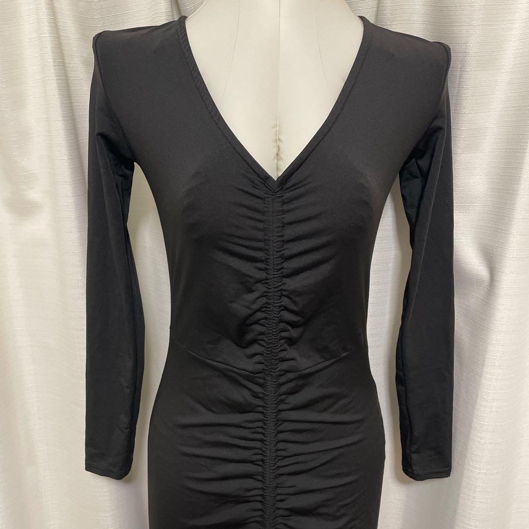 社交ダンスドレス ラテンドレス ZYM 黒 フリンジ 長袖 ストレッチ M