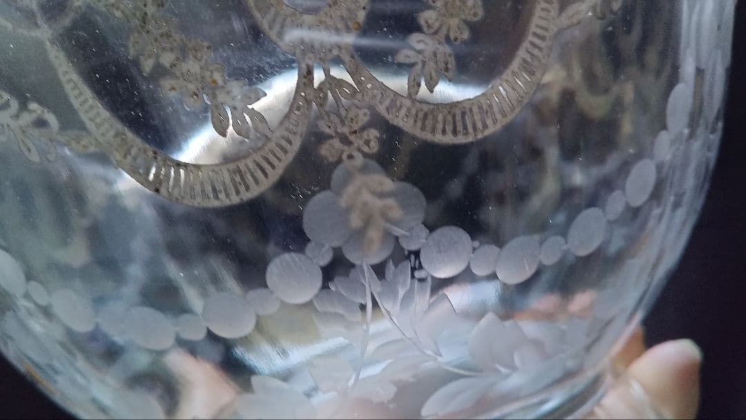 アンティーク 銀もようにハンドカット ガラス四角深鉢