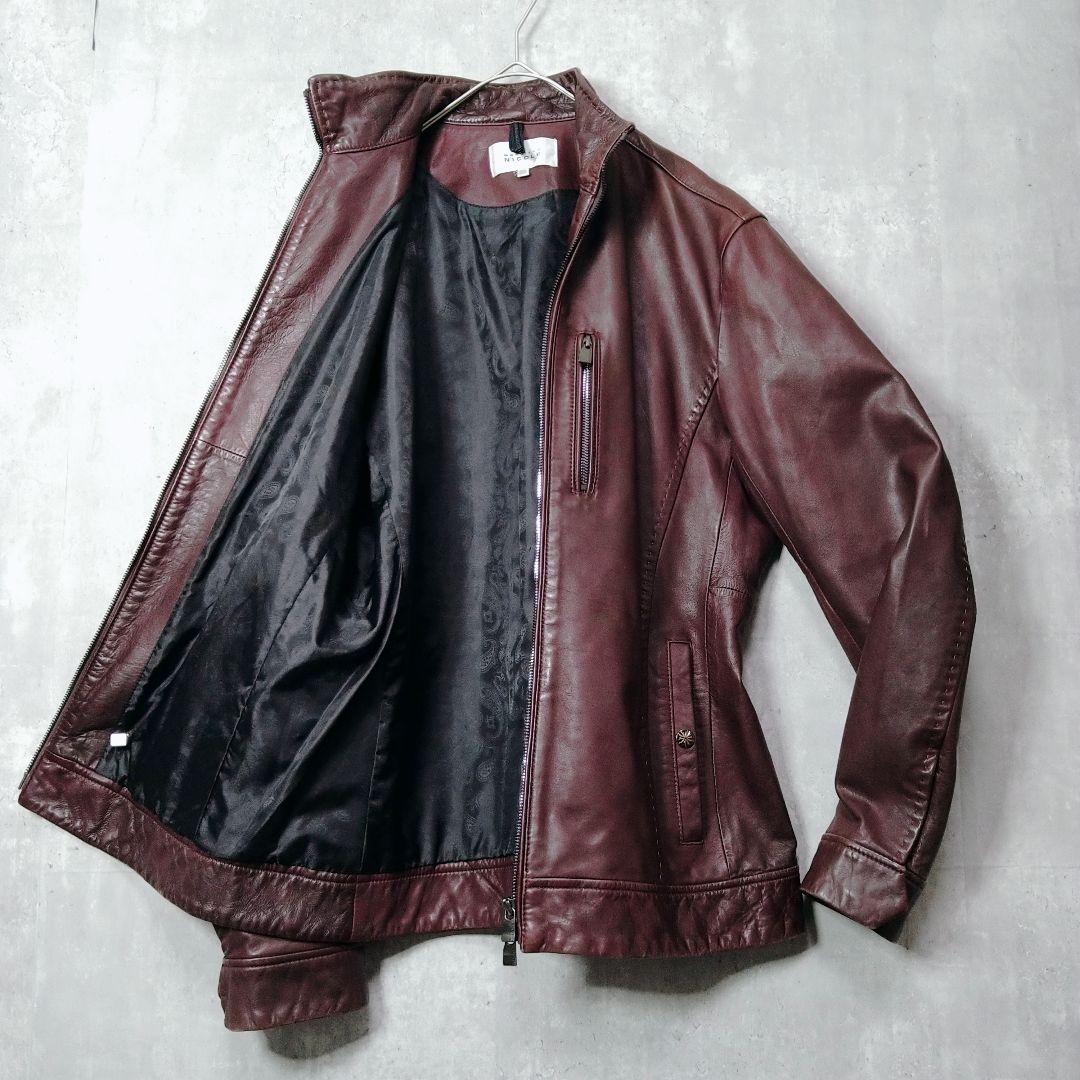 ムッシュニコル バーガンディ 羊革 50 レザー シングルライダースジャケット