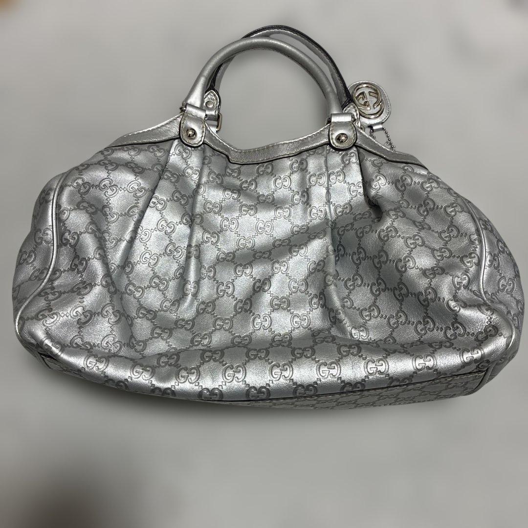 GUCCI / グッチシマ GG柄 スーキー トートバッグ レザー シルバー