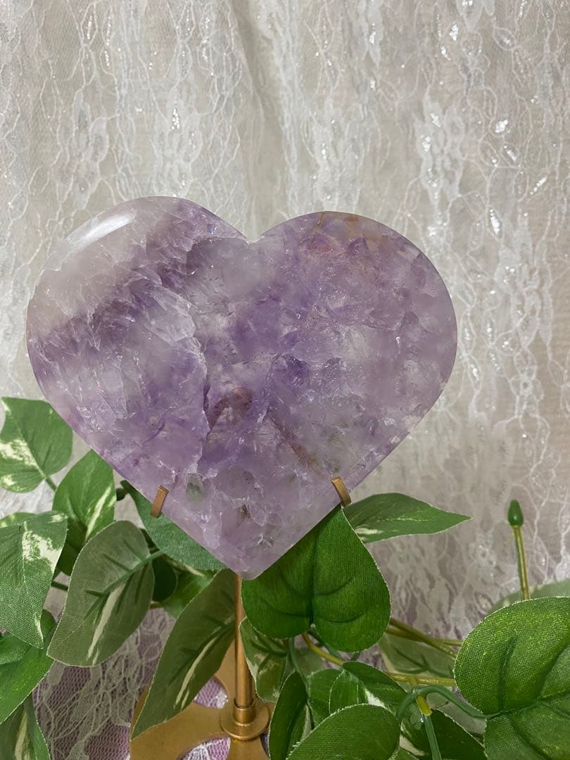 アメジスト　スライスのハート　台座付き