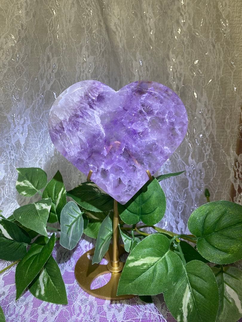 アメジスト　スライスのハート　台座付き