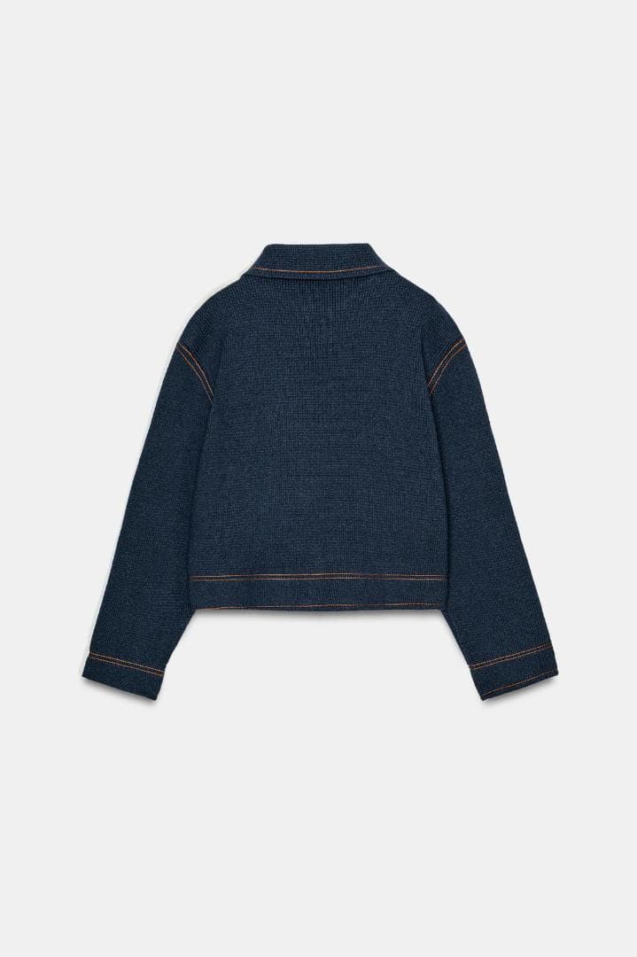 完売 ZARA コントラストボタン付きニットジャケット カーディガン L