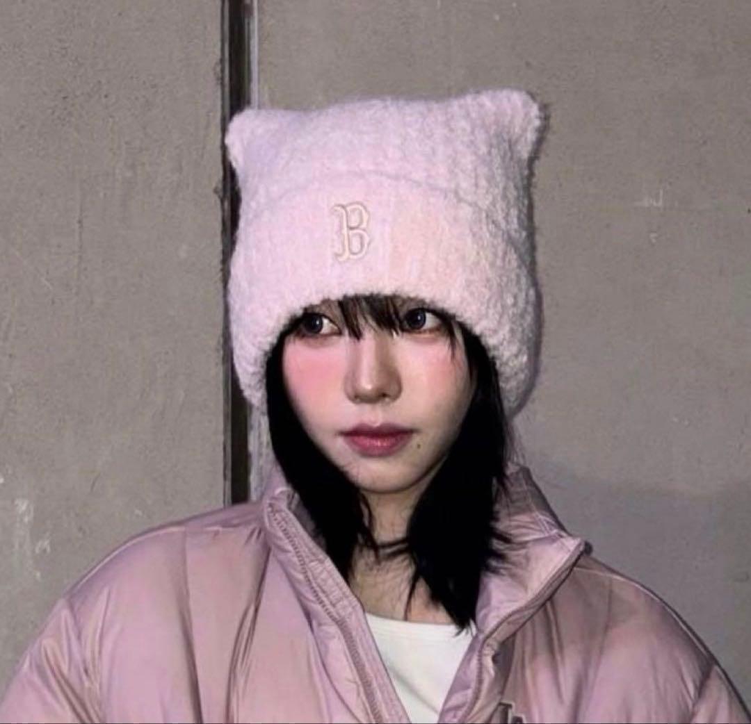 【SALE】MLB Korea 猫耳 ミャオン ビーニー ピンク　カリナ着用