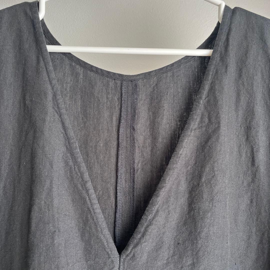 nest Robe ブラックリネン バックVネックノースリーブワンピース