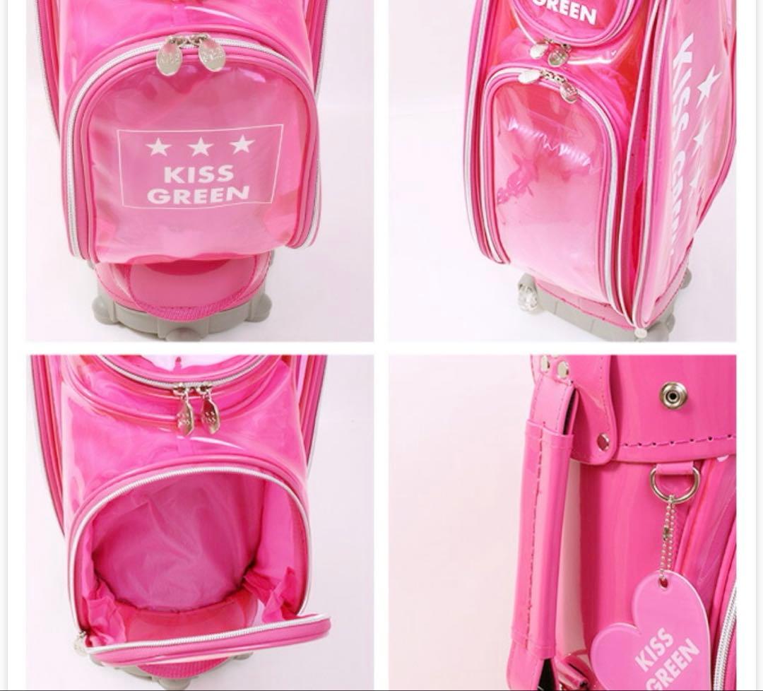 新品 キスオンザグリーン キャスター付きキャディバッグ クリアピンク