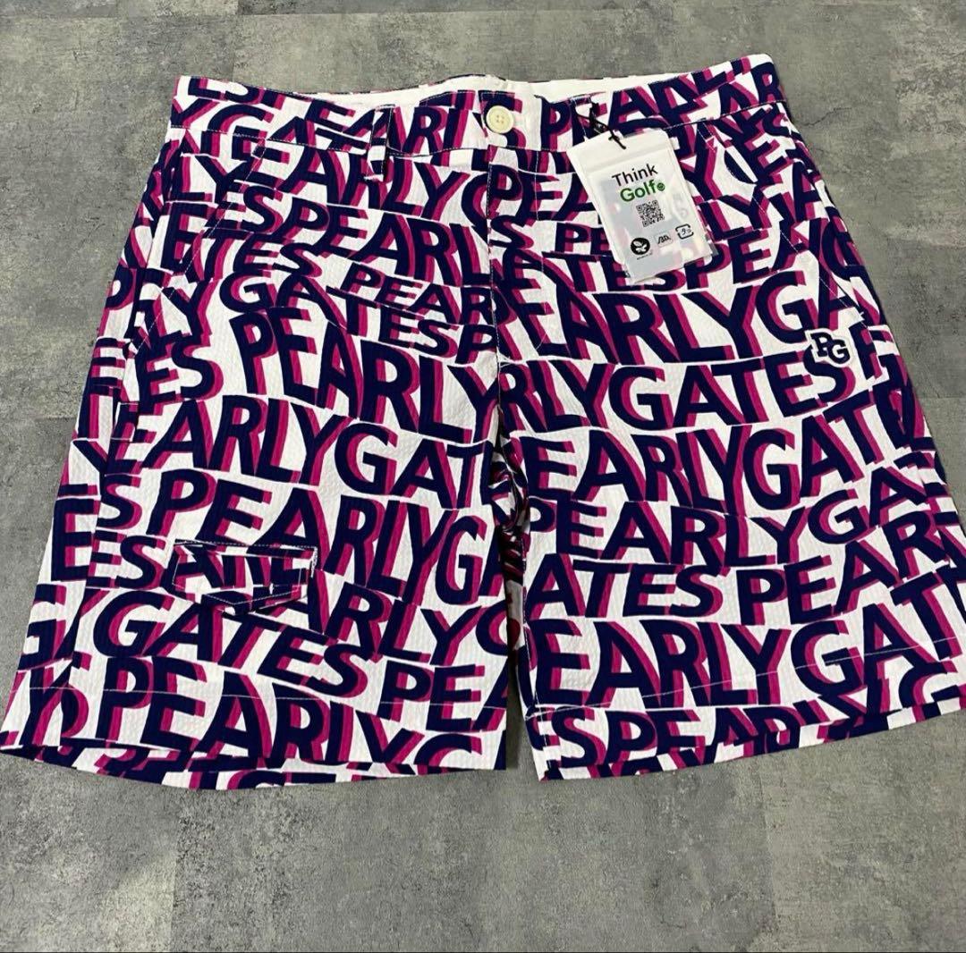 【新品】パーリーゲイツ　ショートパンツ　ハーフパンツ　Lサイズ　ピンク　英字総柄