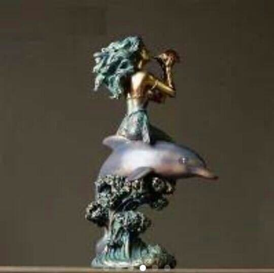 置物 イルカの背中に座った人魚 波 アンティーク風2