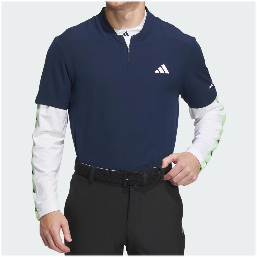 新品(メンズL)アディダスゴルフ 紺×白BOSグラフィックレイヤードセットシャツ