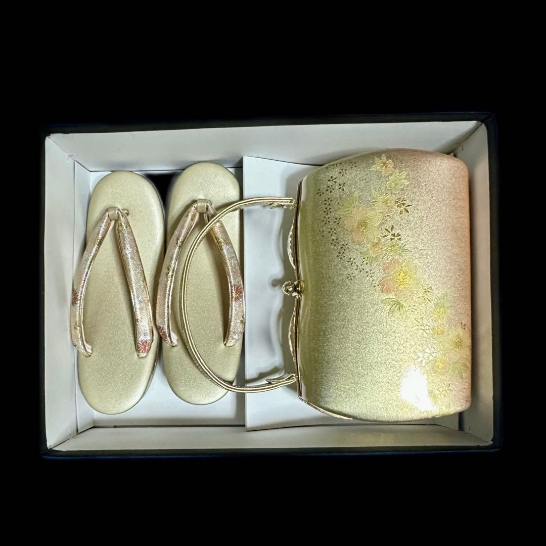 ゴールド花柄和装用バッグと草履セット